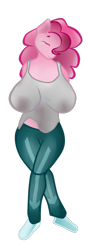 Size: 422x1200 | Tagged: safe, artist:shehaveboththings, character:pinkie pie, species:anthro, big breasts, breasts, busty pinkie pie, eyes closed, female, huge breasts, sleeping, solo