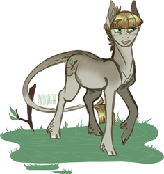 Size: 700x740 | Tagged: safe, artist:eqq_scremble, character:mudbriar, species:earth pony, species:pony, species:unicorn, eqqverse, alternate design, broken horn, cloven hooves, headcanon, horn, hornless unicorn, leonine tail, male, scar, simple background, solo, stallion