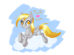 Size: 900x675 | Tagged: safe, artist:zaphy1415926, character:derpy hooves, species:pegasus, species:pony, cloud, cutie mark, female, finals, heart, mare, motivational, positive ponies, simple background, smiling, solo, transparent background