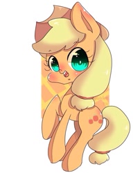 Size: 768x950 | Tagged: safe, artist:koto, character:applejack, species:earth pony, species:pony, applejack's hat, blushing, clothing, cowboy hat, female, hat, looking at you, mare, pixiv, smiling, solo