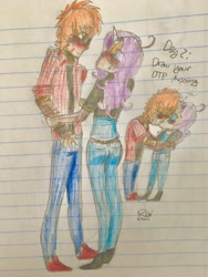 Size: 1280x1706 | Tagged: safe, artist:fluffyrainbowkitty, character:big mcintosh, character:rarity, species:human, ship:rarimac, female, humanized, lined paper, male, shipping, straight, traditional art