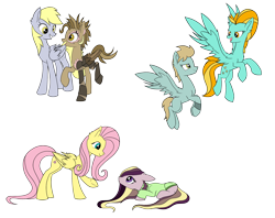 Size: 2908x2304 | Tagged: safe, artist:icey-wicey-1517, artist:nightpaint12, edit, character:derpy hooves, character:fluttershy, character:lightning dust, oc, oc:jasper (ice1517), oc:shy meadows, oc:tinker (ice1517), parent:derpy hooves, parent:doctor whooves, parent:fluttershy, parent:lightning dust, parent:limestone pie, parent:tree hugger, parents:doctorderpy, parents:flutterhugger, parents:limedust, species:earth pony, species:pegasus, species:pony, icey-verse, amputee, artificial wings, augmented, biohacking, blank flank, bracelet, clothing, collaboration, color edit, colored, cyborg, family, female, flying, jewelry, magical lesbian spawn, male, mare, mechanical wing, mother and daughter, mother and son, next generation, offspring, open mouth, prosthetic limb, prosthetic wing, prosthetics, raised hoof, simple background, stallion, sweater, trans male, transgender, transparent background, wall of tags, wings