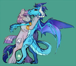 Size: 1500x1302 | Tagged: safe, artist:eqq_scremble, derpibooru original, character:maud pie, character:princess ember, species:dragon, species:earth pony, species:pony, eqqverse, bracelet, crack shipping, dancing, female, headcanon, headcanon in the description, jewelry, lesbian, maudember, on hind legs, scar, shipping, simple background, stupid sexy maud pie, stupid sexy princess ember, unshorn fetlocks