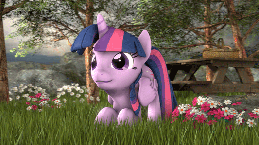 Size: 533x300 | Tagged: safe, artist:apexpredator923, character:twilight sparkle, character:twilight sparkle (alicorn), species:alicorn, species:pony, 3d, animated, behaving like a cat, blinking, cute, female, picnic, picnic table, solo, source filmmaker, swiggity swooty, table, twiabetes, wiggle
