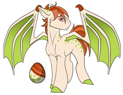 Size: 2500x1934 | Tagged: safe, artist:kxttponies, oc, oc only, species:bat pony, species:pony, colored hooves, egg, male, simple background, solo, spread wings, stallion, transparent background, wing claws, wings