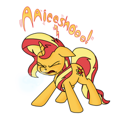 Size: 910x878 | Tagged: safe, artist:masterxtreme, character:sunset shimmer, species:pony, female, nostril flare, nostrils, shading, sneeze cloud, sneeze spray, sneezing