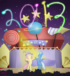Size: 1800x1950 | Tagged: safe, artist:mikoruthehedgehog, character:fluttershy, character:trixie, ship:trixieshy, 2013, female, lesbian, new year, shipping