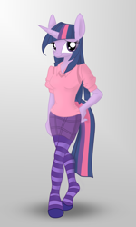 Size: 3000x5000 | Tagged: safe, artist:romus91, character:twilight sparkle, species:anthro, clothing, skirt, stockings, sweater