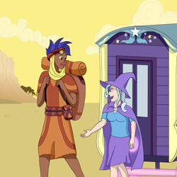 Size: 3600x3600 | Tagged: safe, artist:allonsbro, character:hoo'far, character:trixie, species:human, ship:trixfar, episode:on the road to friendship, female, humanized, male, shipping, straight, trixie's wagon