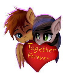 Size: 3654x4000 | Tagged: safe, artist:homecome, oc, oc only, oc:nightglider, oc:vicious loop, species:pegasus, species:pony, cute, heart, nightloop, shipping, simple background, text, transparent background