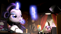 Size: 3840x2160 | Tagged: safe, artist:apexpredator923, character:photo finish, character:rainbow dash, character:rarity, character:twilight sparkle, species:pony, 3d, bunny suit, lipstick, magic, mirror, playboy bunny, source filmmaker