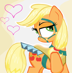 Size: 732x736 | Tagged: safe, artist:sallycars, character:applejack, species:pony, bridle, clothing, dress, heart, raised hoof, tack