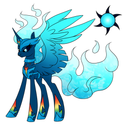 Size: 1920x1965 | Tagged: safe, artist:kxttponies, oc, oc only, parent:daybreaker, parent:rainbow dash, species:alicorn, species:pony, alicorn oc, blue fire, cutie mark, ethereal mane, magical lesbian spawn, mane of fire, offspring, simple background, solo, transparent background