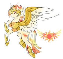 Size: 1920x1784 | Tagged: safe, artist:kxttponies, oc, oc only, parent:applejack, parent:daybreaker, species:alicorn, species:pony, armor, cutie mark, hoof shoes, magical lesbian spawn, male, offspring, simple background, solo, transparent background