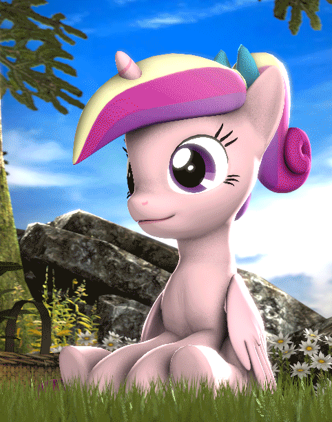 Size: 482x612 | Tagged: safe, artist:apexpredator923, character:princess cadance, species:alicorn, species:pony, 3d, animated, blowing a kiss, cute, cutedance, dawwww, female, floating heart, flower, gif, grass, heart, mare, sitting, solo, source filmmaker, teen princess cadance, weapons-grade cute