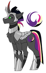 Size: 1896x3000 | Tagged: safe, artist:kxttponies, oc, oc only, parent:king sombra, parent:twilight sparkle, parents:twibra, species:pony, species:unicorn, armor, curved horn, cutie mark, horn, male, offspring, simple background, solo, stallion, transparent background