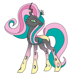 Size: 1920x1983 | Tagged: safe, artist:kxttponies, oc, oc only, parent:fluttershy, parent:queen chrysalis, parents:chrysashy, species:changepony, female, hybrid, interspecies offspring, magical lesbian spawn, offspring, simple background, solo, transparent background