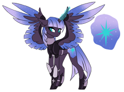 Size: 1920x1431 | Tagged: safe, artist:kxttponies, oc, oc only, parent:nightmare moon, parent:twilight sparkle, parents:twimoon, species:alicorn, species:pony, alicorn oc, armor, colored wings, colored wingtips, cutie mark, female, magic, magic aura, magical lesbian spawn, mare, offspring, simple background, solo, spread wings, starry wings, transparent background, wings