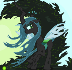 Size: 1783x1743 | Tagged: safe, artist:sallycars, character:queen chrysalis, species:changeling, abstract background, changeling queen, female, ms paint, raised hoof, solo