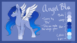 Size: 1024x576 | Tagged: safe, artist:mindlesssketching, oc, oc:angel blu, species:pegasus, species:pony, colored wings, female, mare, reference sheet, solo, wings