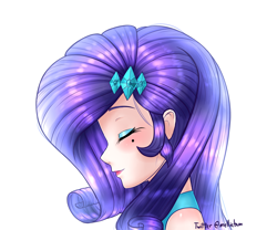 Size: 2400x2000 | Tagged: safe, artist:melliedraws, character:rarity, species:human, beautiful, beauty mark, birthmark, bust, eyes closed, eyeshadow, female, humanized, makeup, mole, portrait, simple background, solo, white background