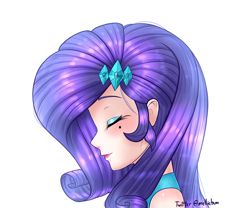 Size: 2400x2000 | Tagged: safe, alternate version, artist:melliedraws, character:rarity, species:human, beauty mark, bust, eyes closed, eyeshadow, female, humanized, makeup, portrait, simple background, solo, white background