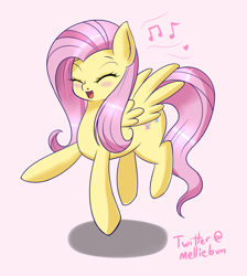 Size: 1700x1900 | Tagged: safe, artist:melliedraws, character:fluttershy, species:pony, blushing, dancing, eyes closed, female, flying, music notes, singing, solo