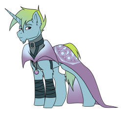 Size: 1920x1808 | Tagged: safe, artist:kxttponies, oc, oc only, parent:thorax, parent:trixie, parents:thoraxie, species:pony, species:unicorn, cloak, clothing, interspecies offspring, male, offspring, simple background, solo, stallion, transparent background