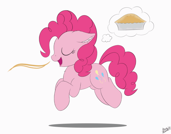 Size: 560x441 | Tagged: safe, artist:arcane-thunder, character:pinkie pie, species:earth pony, species:pony, newbie artist training grounds, animated, atg 2019, ear fluff, eyes closed, female, floating, floppy ears, mare, open mouth, solo, thought bubble