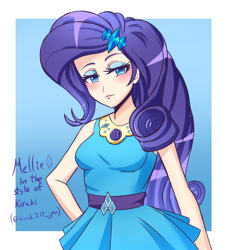 Size: 1200x1300 | Tagged: safe, artist:melliedraws, character:rarity, newbie artist training grounds, g4, my little pony: equestria girls, my little pony:equestria girls, blushing, clothing, cute, eyeshadow, female, geode of shielding, hairpin, jewelry, magical geodes, makeup, raribetes, skirt, solo, style emulation