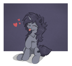 Size: 869x789 | Tagged: safe, artist:d.w.h.cn, oc, oc only, oc:kate, species:pony, species:unicorn, chest fluff, cute, cutie mark, eyes closed, female, happy, horn, mare, raised hoof, sitting, tongue out