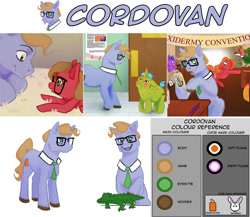 Size: 1280x1111 | Tagged: safe, artist:clorin spats, oc, oc:charity, oc:cordovan, oc:pun, species:cockatrice, species:pony, ask pun, alligator, ask, colt, female, filly, glasses, male, necktie, reference sheet, stallion, two cutie marks