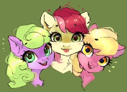 Size: 1080x783 | Tagged: safe, artist:sofiko-ko, character:daisy, character:lily, character:lily valley, character:roseluck, species:earth pony, species:pony, blep, chest fluff, cute, ear fluff, female, flower trio, green background, looking at you, mare, simple background, tongue out, trio