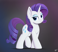 Size: 4500x4000 | Tagged: safe, artist:arcane-thunder, character:rarity, species:pony, species:unicorn, absurd resolution, cheek fluff, chest fluff, ear fluff, female, gradient background, lidded eyes, mare, smiling, solo