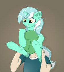 Size: 699x778 | Tagged: safe, artist:d.w.h.cn, character:lyra heartstrings, oc, oc:anon, species:pony, species:unicorn, eye clipping through hair, female, lyra doing lyra things, mare, smiling