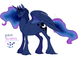 Size: 1280x1024 | Tagged: safe, artist:snowberry, character:princess luna, species:alicorn, species:pony, alternate design, big wings, colored sketch, crown, fluffy, jewelry, long mane, male, male alicorn, prince artemis, regalia, rule 63, sideburns, simple background, stallion, unshorn fetlocks, white background, wings