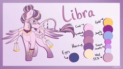 Size: 1024x576 | Tagged: safe, artist:mindlesssketching, species:pegasus, species:pony, female, libra, mare, ponified, reference sheet, scales, solo, veil, zodiac