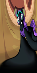 Size: 425x820 | Tagged: safe, artist:irisarco, edit, oc, oc:nyx, species:alicorn, species:pony, book, clothing, cute, female, filly, glasses, golden oaks library, headband, neck hold, offscreen character, pov, smiling, solo, unknown editor, vest