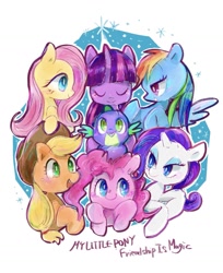 Size: 1187x1453 | Tagged: safe, artist:osawari64, character:applejack, character:fluttershy, character:pinkie pie, character:rainbow dash, character:rarity, character:spike, character:twilight sparkle, group, mane seven, mane six