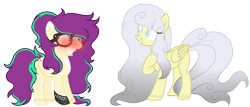 Size: 1024x437 | Tagged: safe, artist:yourrdazzle, oc, oc only, oc:serenity sound, oc:timpani, species:pegasus, species:pony, blushing, female, glasses, mare, simple background, transparent background, two toned wings, wings