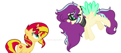 Size: 1024x450 | Tagged: safe, artist:yourrdazzle, character:sunset shimmer, oc, oc:serenity sound, species:pegasus, species:pony, female, glasses, mare, simple background, transparent background, two toned wings, wings