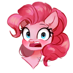 Size: 512x512 | Tagged: safe, artist:sofiko-ko, character:pinkie pie, species:earth pony, species:pony, bust, female, mare, simple background, solo, white background