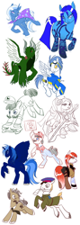 Size: 900x2532 | Tagged: safe, artist:zaphy1415926, character:trixie, species:earth pony, species:pegasus, species:pony, species:unicorn, cap, clothing, cortana, glasses, hat, hatchet, holster, hoodie, leon trotsky, mario, mouth hold, necktie, ponified