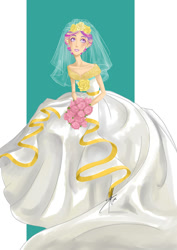Size: 752x1063 | Tagged: safe, artist:ladyamaltea, character:princess cadance, bride, clothing, dress, female, humanized, skinny, solo, wedding dress