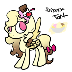 Size: 500x500 | Tagged: safe, artist:wisheslotus, oc, oc only, oc:banana tart, species:pegasus, species:pony, bow, female, food, ice cream, mare, pegasus oc, simple background, smiling, solo, tail bow, white background, wings