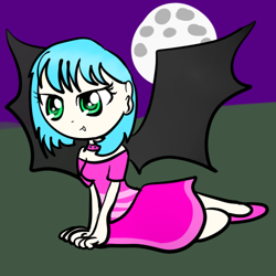 Size: 500x500 | Tagged: safe, artist:wisheslotus, oc, oc only, oc:astral, species:human, bat wings, clothing, full moon, humanized, humanized oc, moon, solo, winged humanization, wings