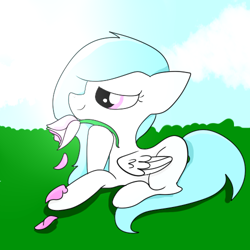 Size: 500x500 | Tagged: safe, artist:wisheslotus, oc, oc only, oc:wishes, species:pegasus, species:pony, cloud, female, flower, mare, pegasus oc, petals, prone, rose, solo, wings