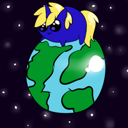 Size: 500x500 | Tagged: safe, artist:wisheslotus, oc, oc only, oc:ben, species:pony, species:unicorn, chubbie, earth, horn, male, pony bigger than a planet, solo, space, stallion, stars, tangible heavenly object, unicorn oc