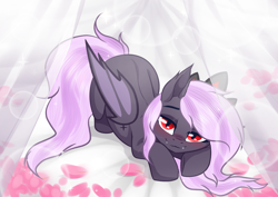 Size: 3465x2454 | Tagged: safe, artist:kim0508, artist:sparkling_light, part of a set, oc, oc only, oc:sak, species:bat pony, species:pony, bat pony oc, blushing, cute, fangs, female, goth, gothic, looking at you, mare, red eyes, solo, vampire, vampony, ych result