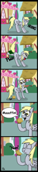 Size: 741x3339 | Tagged: safe, artist:jay muniz, character:derpy hooves, species:pegasus, species:pony, achievement unlocked, bad pun, comic, eating, fart, female, food, gross, mare, muffin, pooping, reference, solo, wat